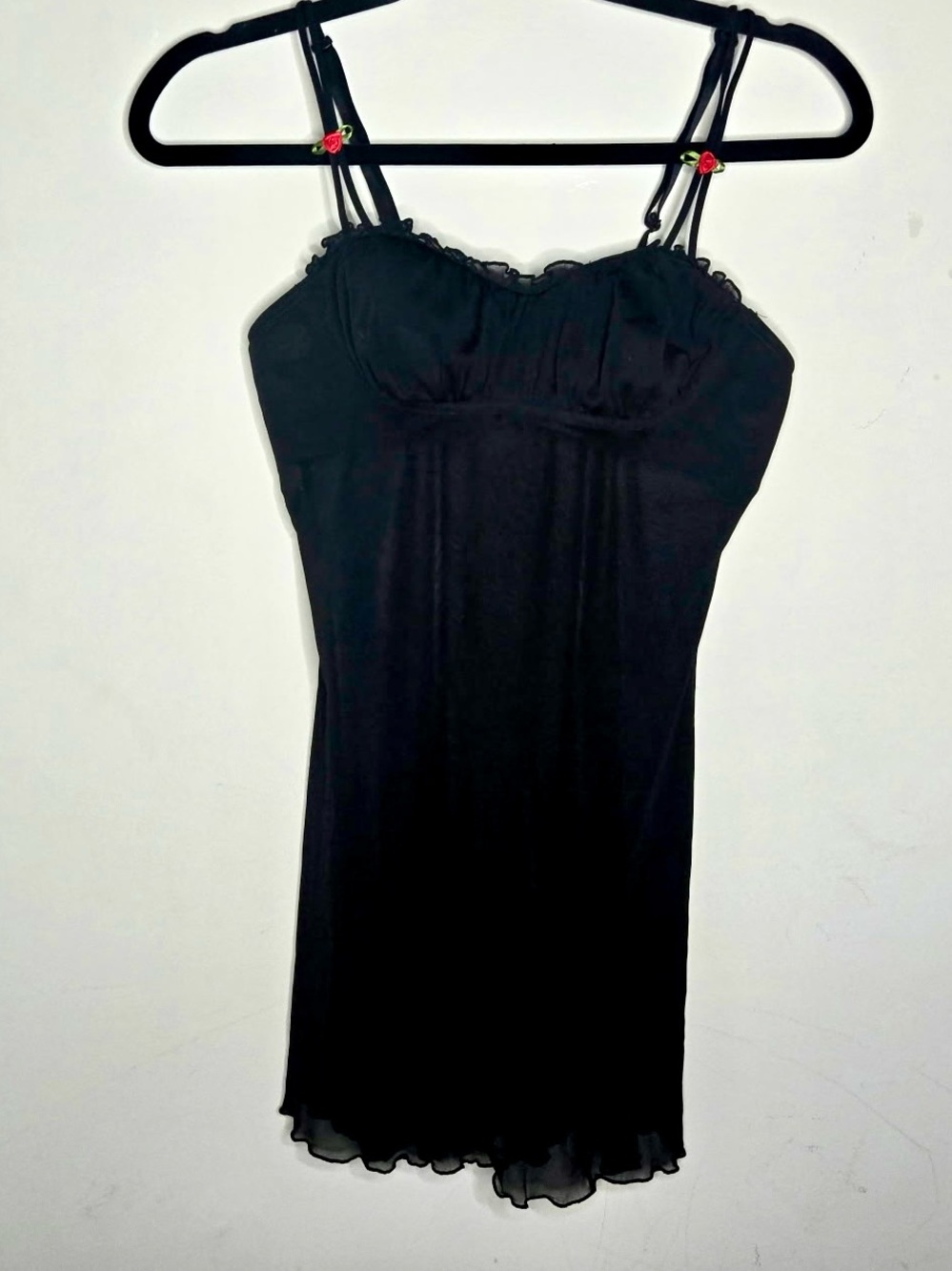 Victoria’s Secret Black Sheer Mesh Rose Chemise Size L